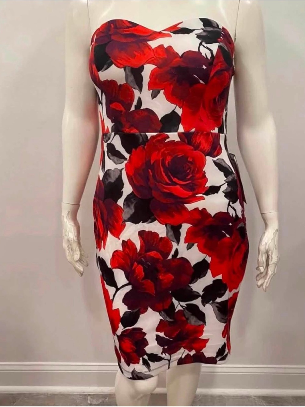 B Darlin Red Floral Strapless Sheath Dress on White